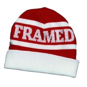 Novelty Framed Red & White Knitted Cap Beanie